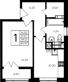 1-комн., 37.67 м²