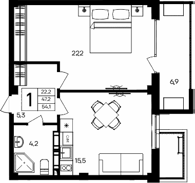 1-комн., 47.2 м²