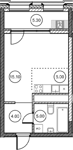Студия, 29.25 м²