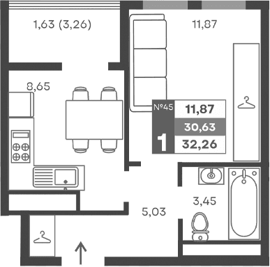 1-комн., 29 м²