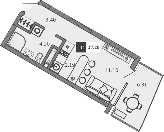 Студия, 20.89 м²