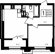 1-комн., 39.6 м²