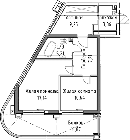 2-комн., 65.22 м²