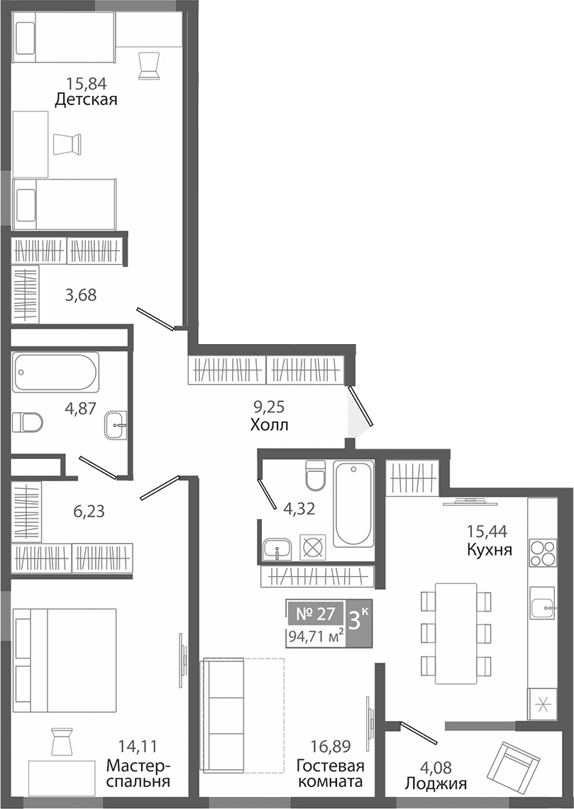 3-комн., 90.63 м²