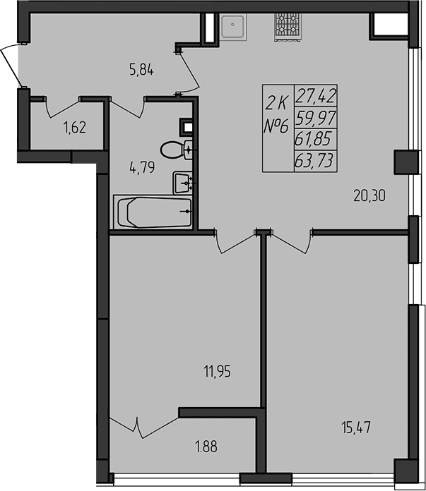 2-комн., 59.97 м²