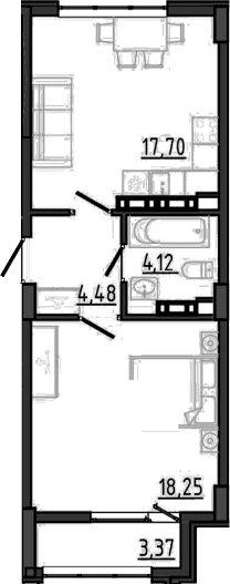 1-комн., 44.55 м²