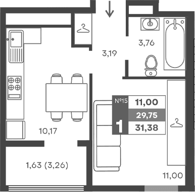 1-комн., 28.12 м²
