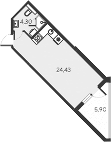 Студия, 28.73 м²