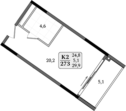 Студия, 24.8 м²