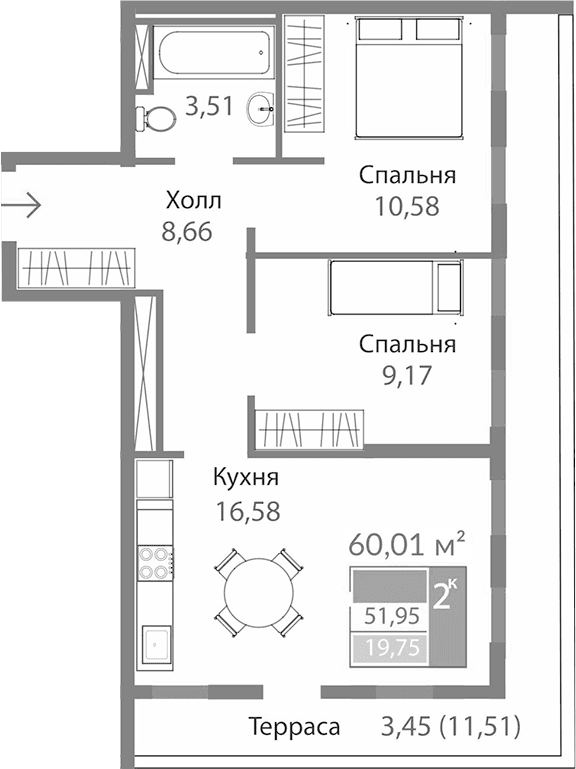 2-комн., 48.5 м²