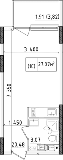 Студия, 23.08 м²