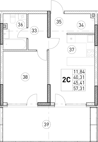 1-комн., 40.31 м²