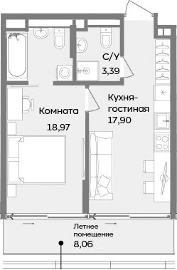 1-комн., 40.26 м²