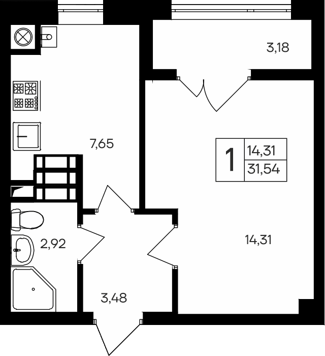 1-комн., 28.36 м²