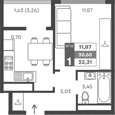 1-комн., 29.05 м²