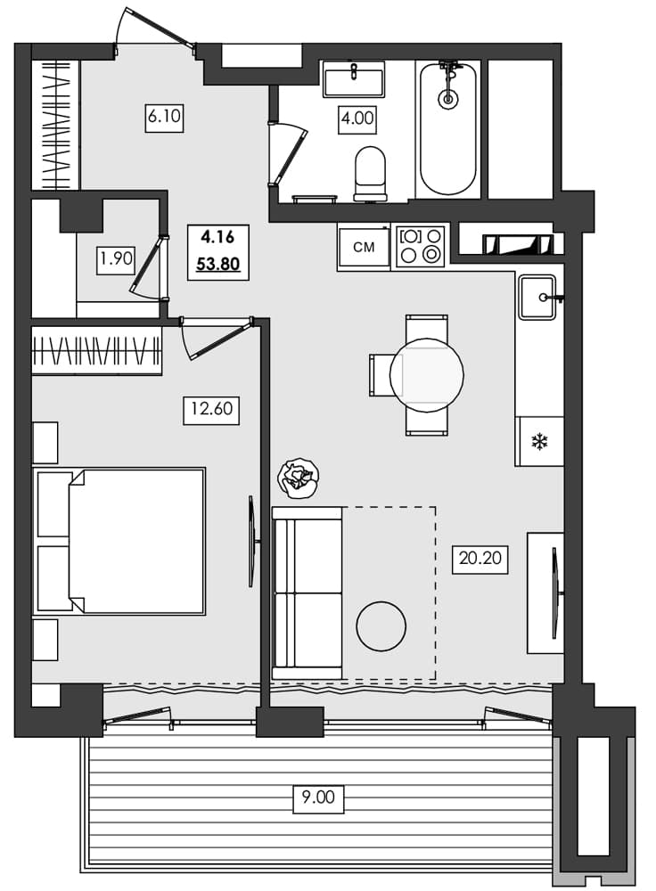 1-комн., 44.8 м²