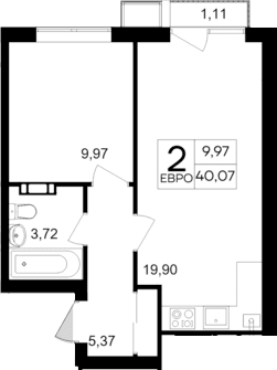 2-комн., 38.96 м²