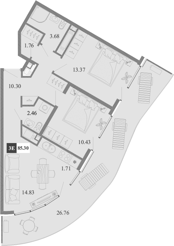 3-комн., 58.54 м²