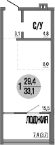 Студия, 29.4 м²