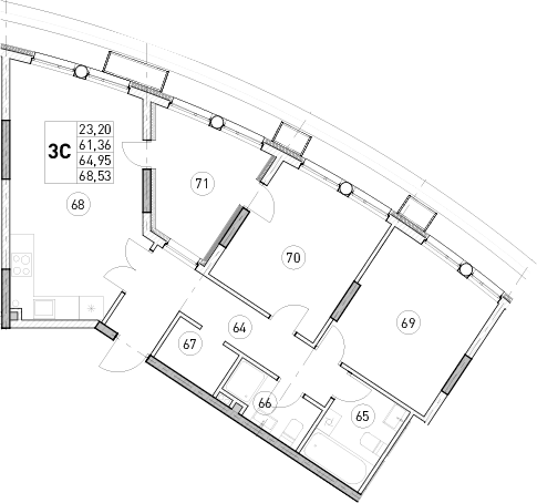 2-комн., 61.36 м²