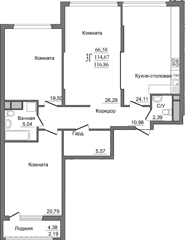 3-комн., 114.81 м²