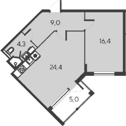 2-комн., 54.1 м²