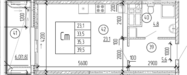 Студия, 37.7 м²