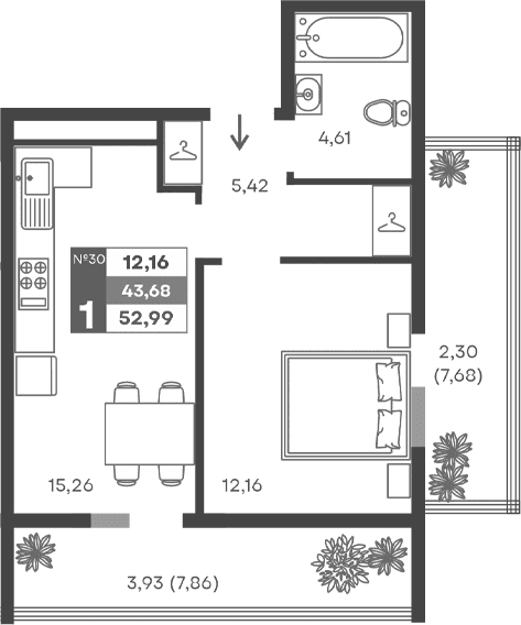 1-комн., 37.45 м²
