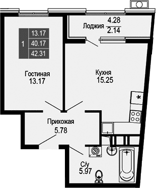 2-комн., 40.17 м²