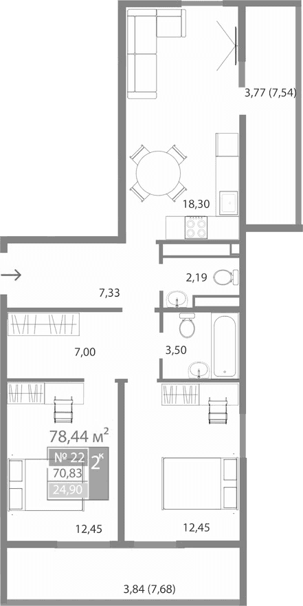 2-комн., 63.22 м²
