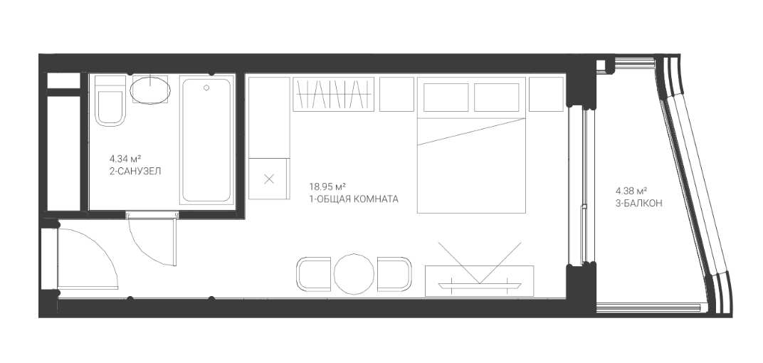 Студия, 23.29 м²