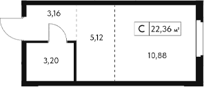 Студия, 22.36 м²