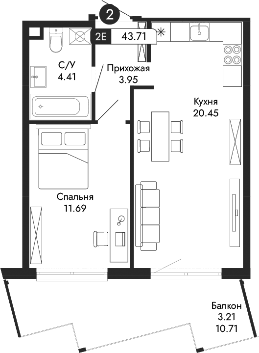 2-комн., 40.5 м²