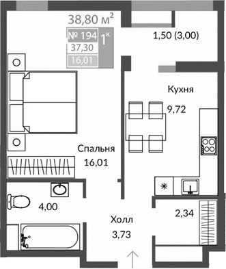 1-комн., 35.8 м²