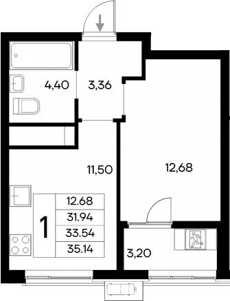 1-комн., 31.94 м²