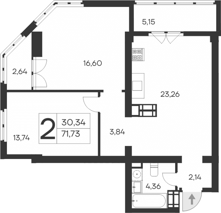 2-комн., 63.94 м²