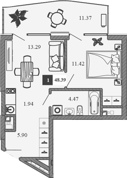 1-комн., 37.02 м²