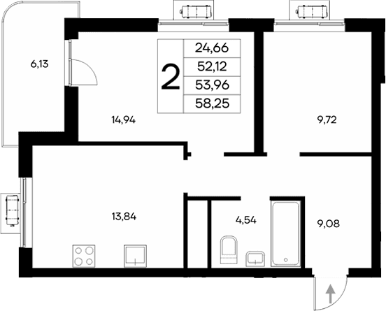 2-комн., 52.12 м²