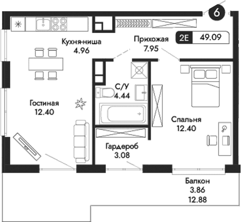 2-комн., 45.23 м²
