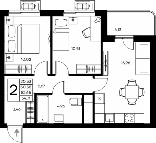 2-комн., 50.58 м²