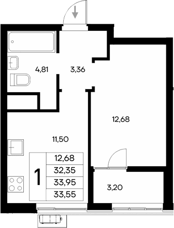 1-комн., 32.35 м²