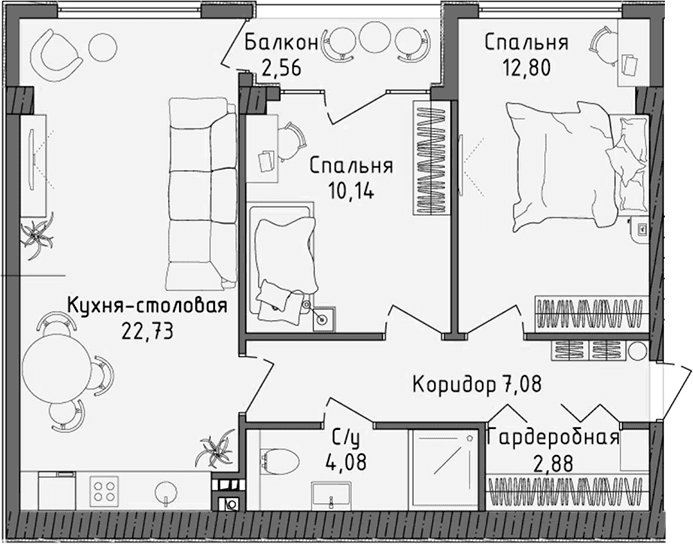 3-комн., 58.01 м²