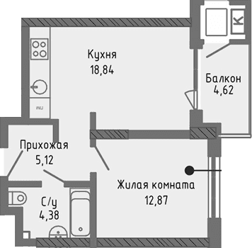 2-комн., 41.21 м²