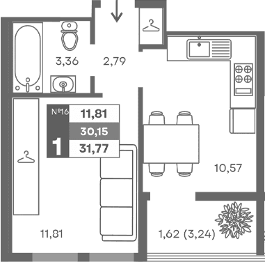 1-комн., 28.53 м²