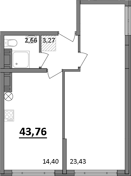 1-комн., 43.76 м²