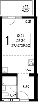 Студия, 27.78 м²