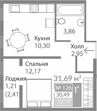 1-комн., 29.28 м²