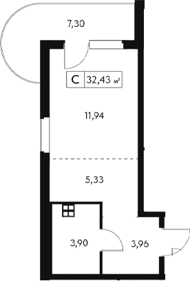 Студия, 30.24 м²