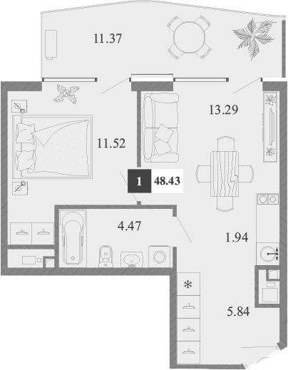 1-комн., 37.06 м²