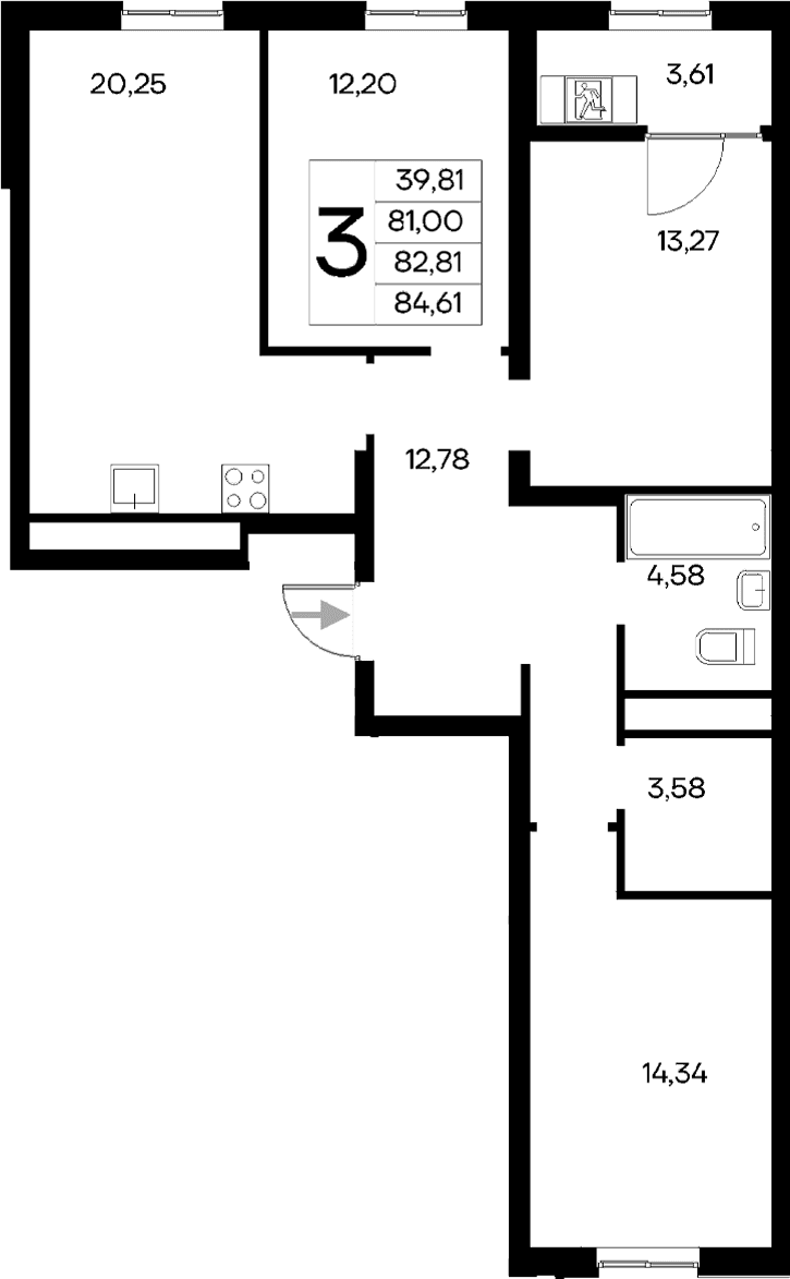 3-комн., 81 м²